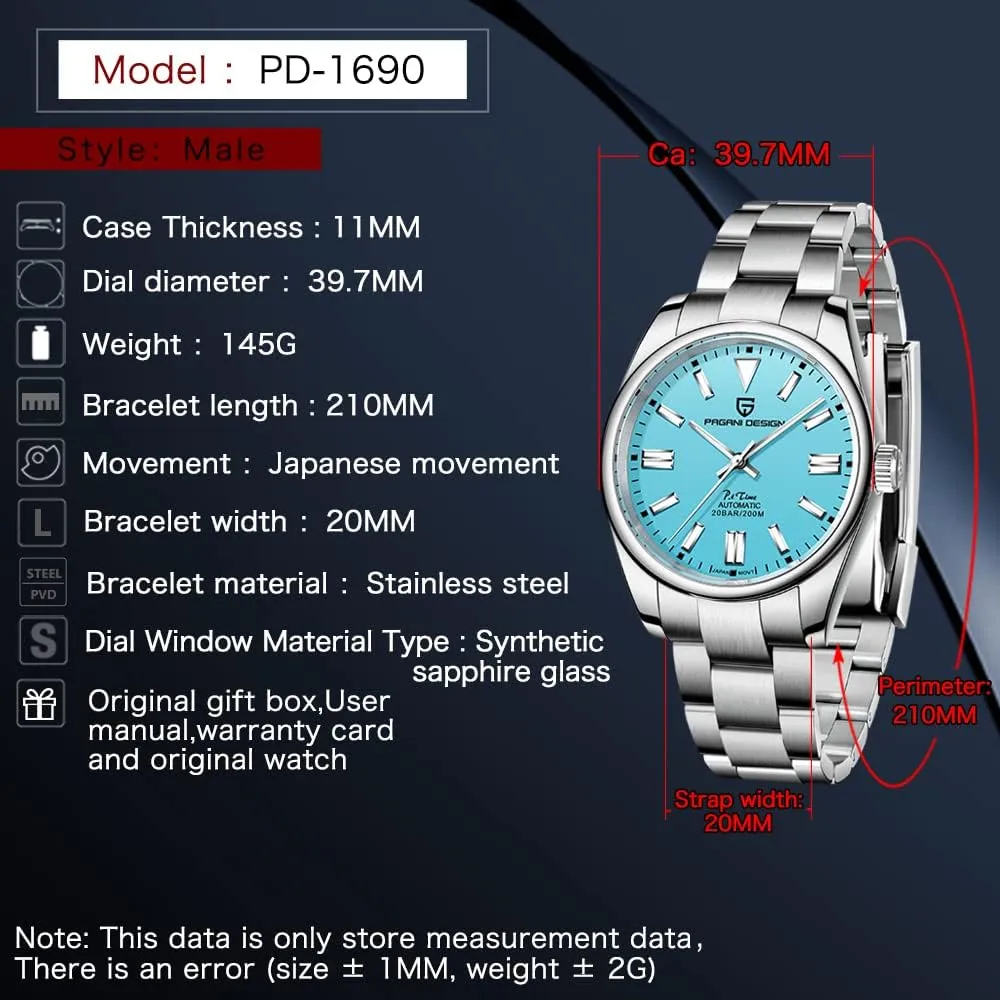 CEYADG Pagani Design Watches for Men Automatic Mechanical GMT 42mm Sport Waterproof Stainless Steel Sapphire Glass Wrist Watch