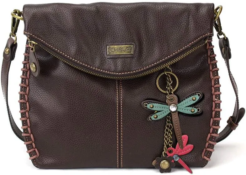 Chala Charming Crossbody Bag Shoulder Handbag With Flap Top and Zipper Black/Dark Brown