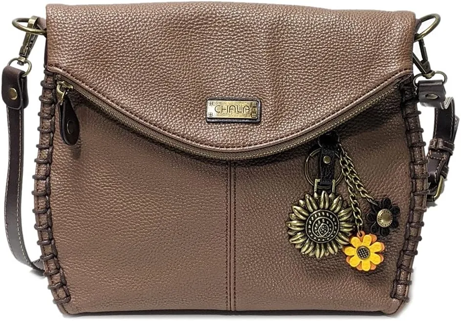 Chala Charming Crossbody Bag Shoulder Handbag With Flap Top and Zipper Brown