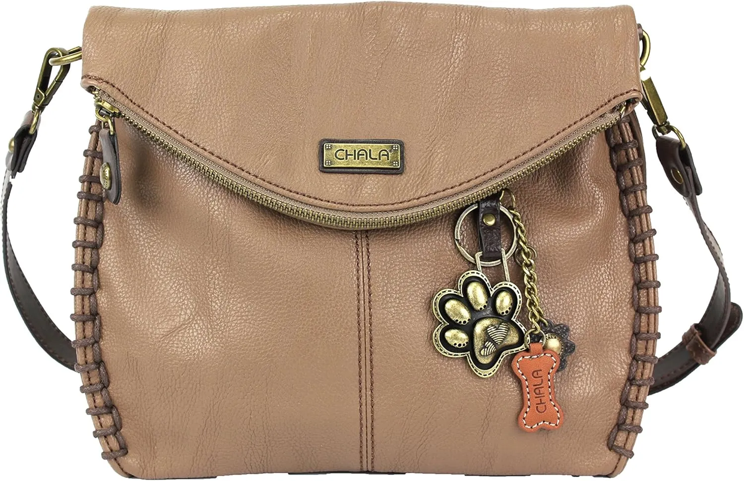 Chala Charming Crossbody Bag Shoulder Handbag With Flap Top and Zipper Brown