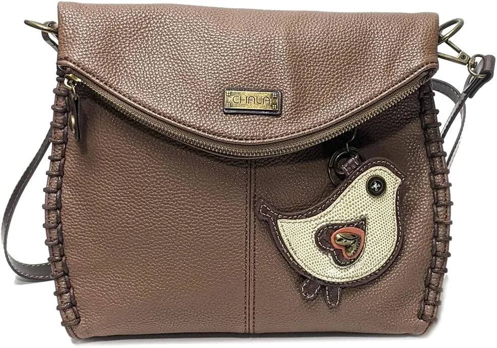 Chala Charming Crossbody Bag Shoulder Handbag With Flap Top and Zipper Brown