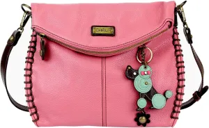 CHALA Charming Crossbody Bag With Flap Top | Flap and Zipper Cross-Body Purse or Shoulder Handbag with Metal Chain - Pink