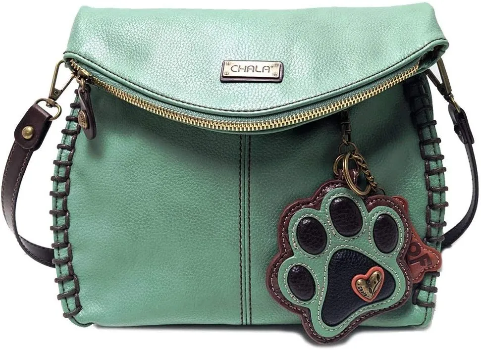 CHALA Charming Flap and Zipper Cross-Body Purse or Shoulder Handbag with Keyfob -Teal