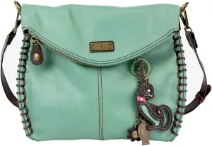 CHALA Charming Flap and Zipper Cross-Body Purse or Shoulder Handbag with Keyfob -Teal