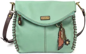 Chala Charming Teal Crossbody Bag With Flap Top and Zipper or Shoulder Handbag