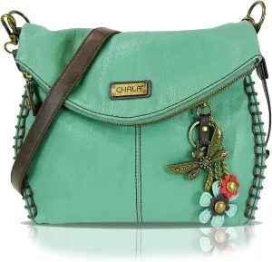 Chala Charming Teal Crossbody Bag With Flap Top and Zipper or Shoulder Handbag