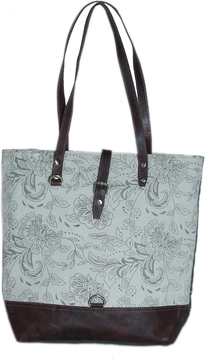 CHALLENGER Women Canvas Handwoven Brown Leather Handbag Tote Purse 17RT2106