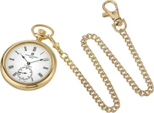 Charles Hubert 3756-GR Men's Pocket Watch, Mechanical Hand Winding, Small Seconds, Gold