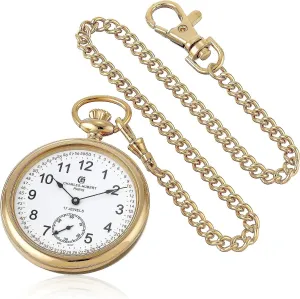 Charles Hubert 3756-GRR Men's Pocket Watch, Mechanical Hand Winding, Small Second, Gold