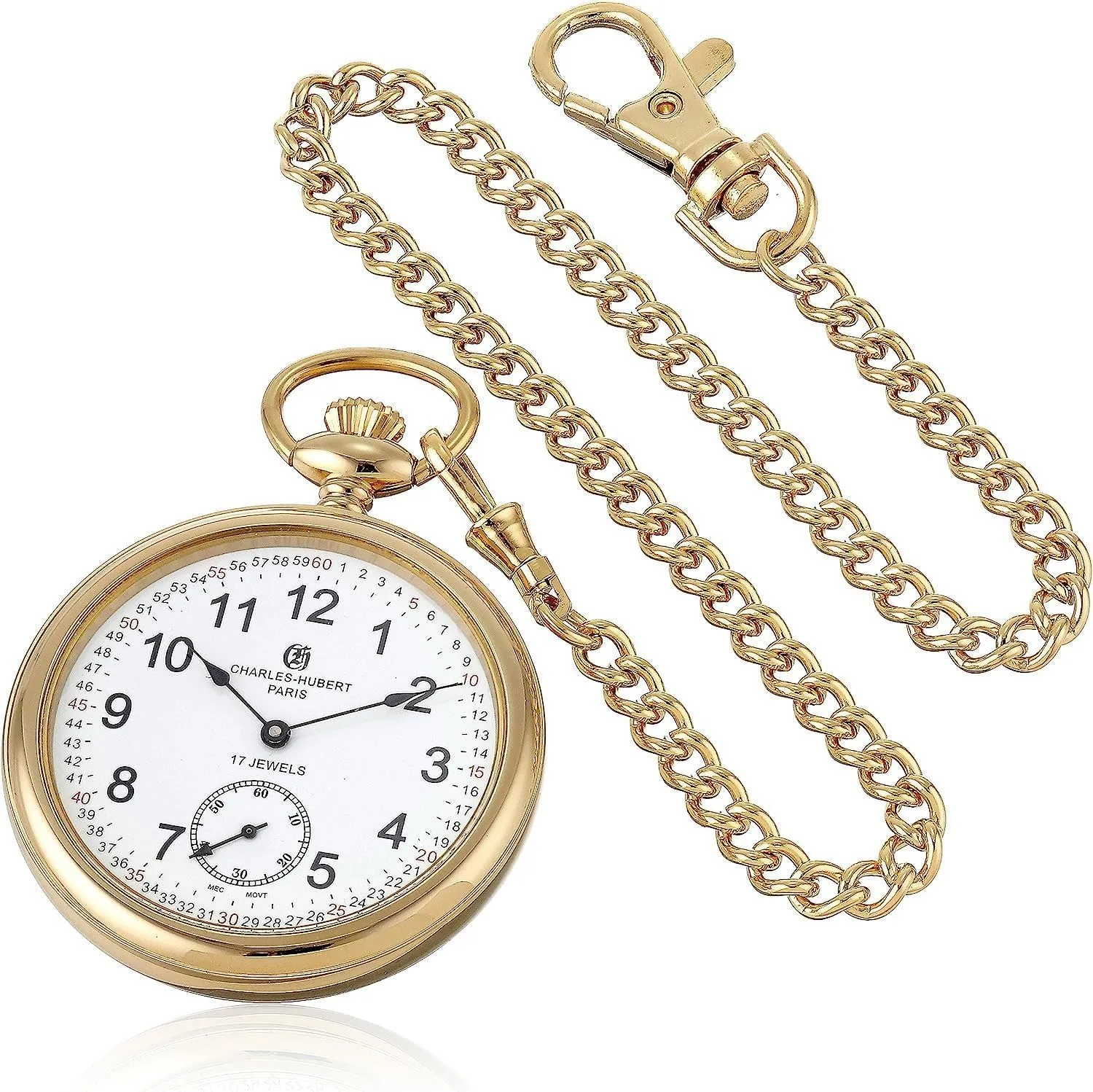 Charles Hubert 3756-GRR Men's Pocket Watch, Mechanical Hand Winding, Small Second, Gold