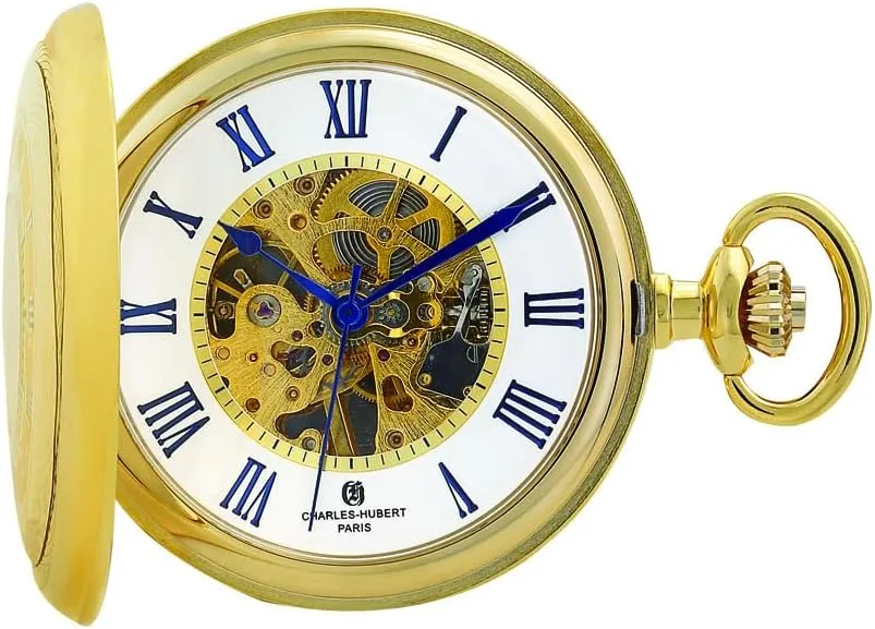 Charles Hubert DWA044 Men's Pocket Watch, Mechanical Hand-Wound, Skeleton, Gold