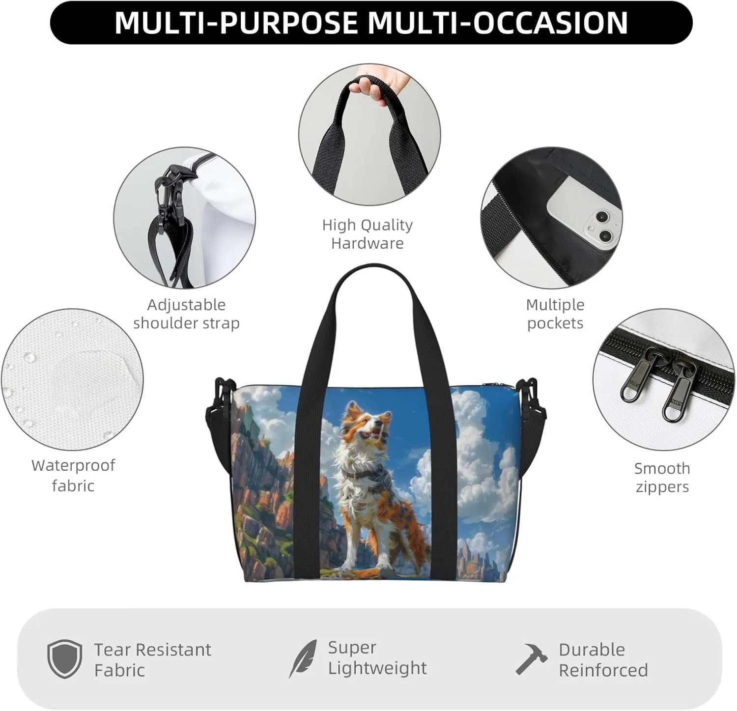 charming Australian Shepherd print Travel Duffel Bag, Sports Tote Gym Bag, Swim Pool Bag Large Shoulder Tote Bag for Beach Weekender, 202-406-121