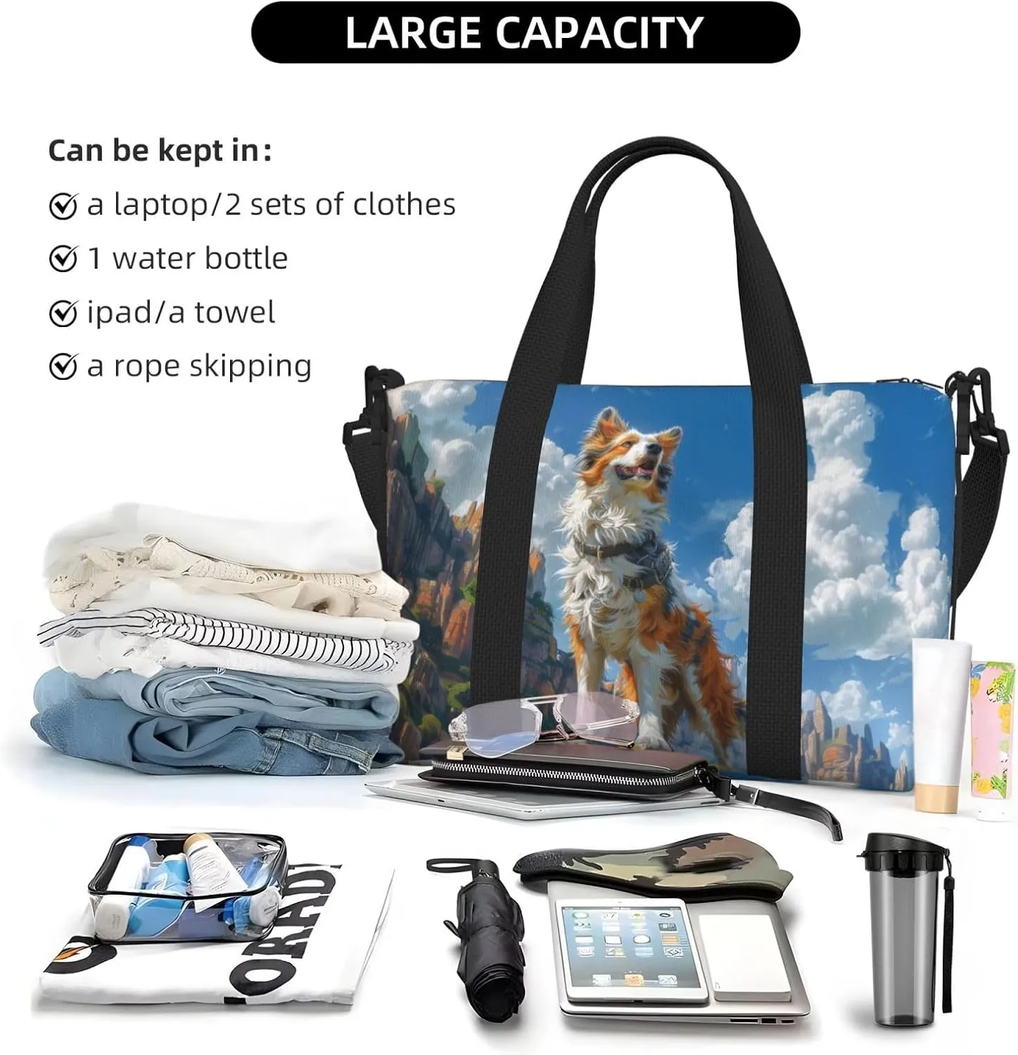 charming Australian Shepherd print Travel Duffel Bag, Sports Tote Gym Bag, Swim Pool Bag Large Shoulder Tote Bag for Beach Weekender, 202-406-121