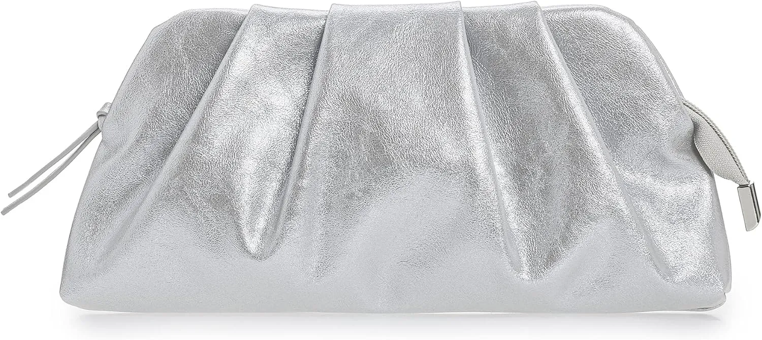 CHARMING TAILOR Chic Soft Vegan Leather Clutch Bag Dressy Pleated PU Evening Purse for Women