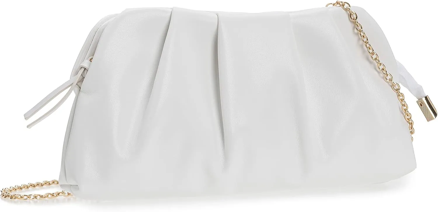 CHARMING TAILOR Chic Soft Vegan Leather Clutch Bag Dressy Pleated PU Evening Purse for Women