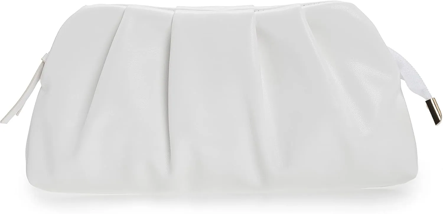 CHARMING TAILOR Chic Soft Vegan Leather Clutch Bag Dressy Pleated PU Evening Purse for Women