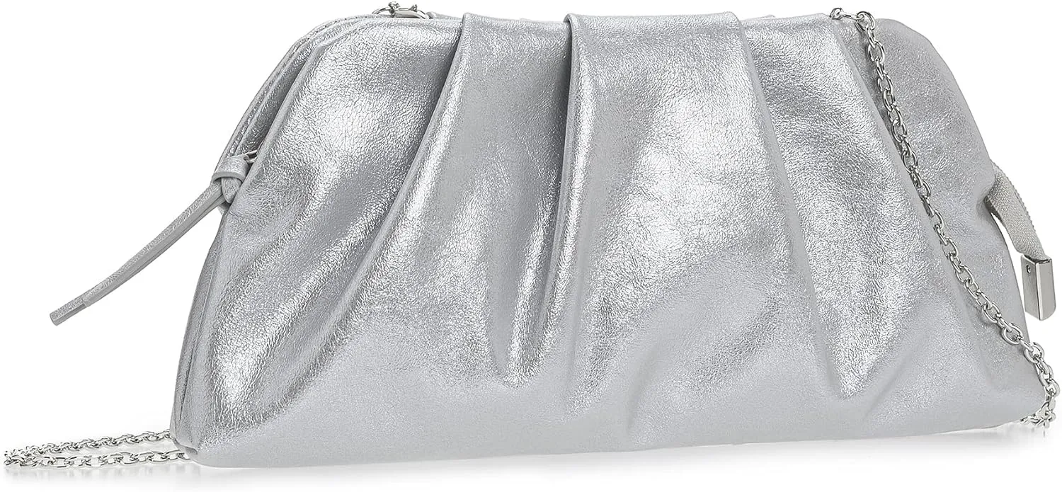 CHARMING TAILOR Chic Soft Vegan Leather Clutch Bag Dressy Pleated PU Evening Purse for Women