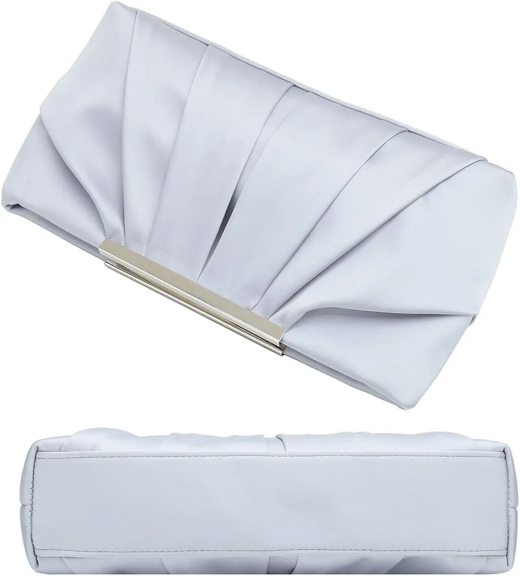CHARMING TAILOR Clutch Evening Bag Elegant Pleated Satin Formal Handbag Simple Classy Purse for Women