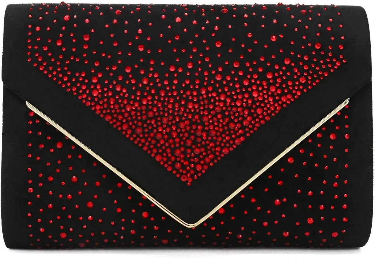 CHARMING TAILOR Envelope Purse Formal Faux Suede Clutch Rhinestone Evening Bag for Women Party Handbag