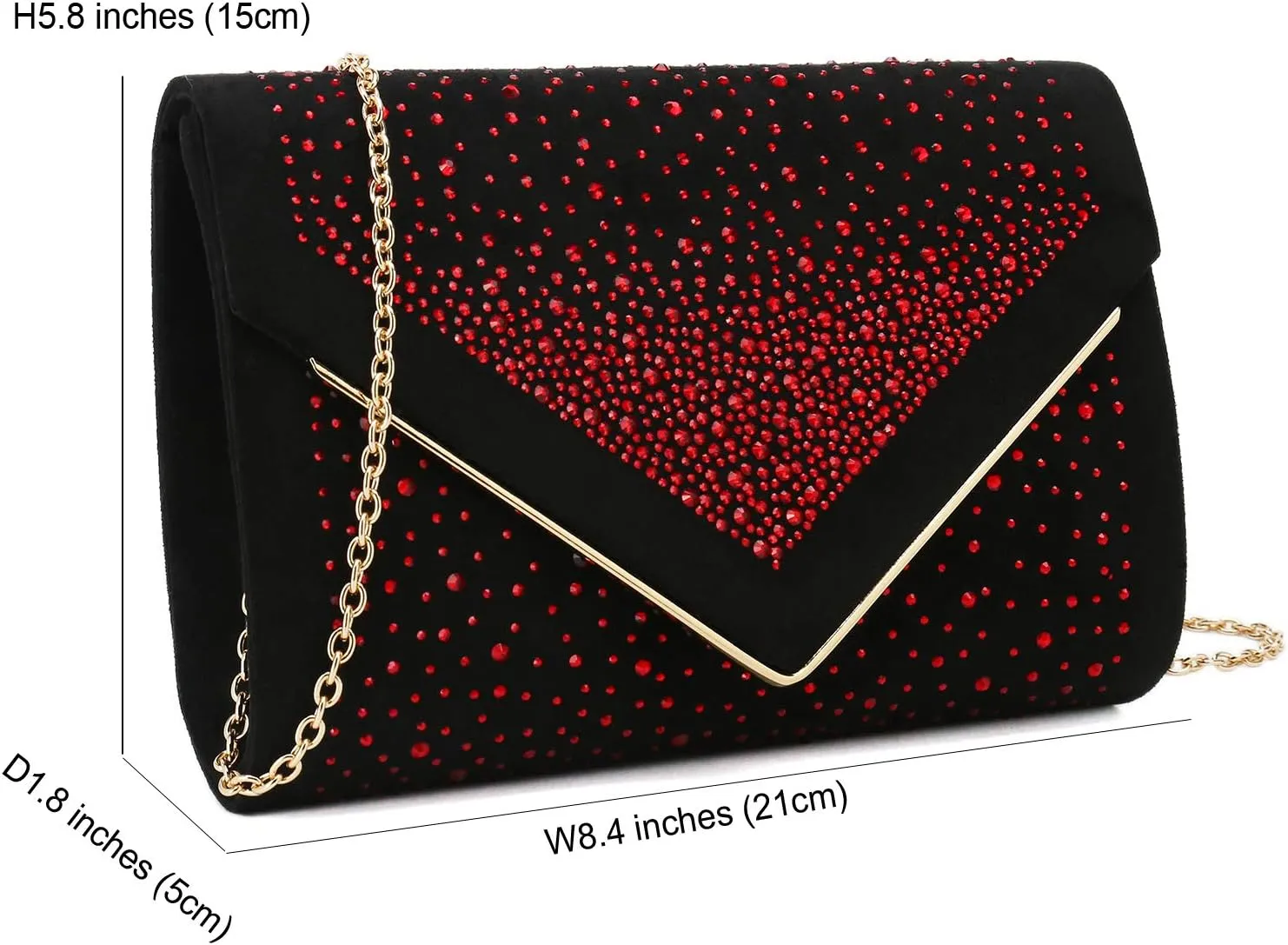 CHARMING TAILOR Envelope Purse Formal Faux Suede Clutch Rhinestone Evening Bag for Women Party Handbag