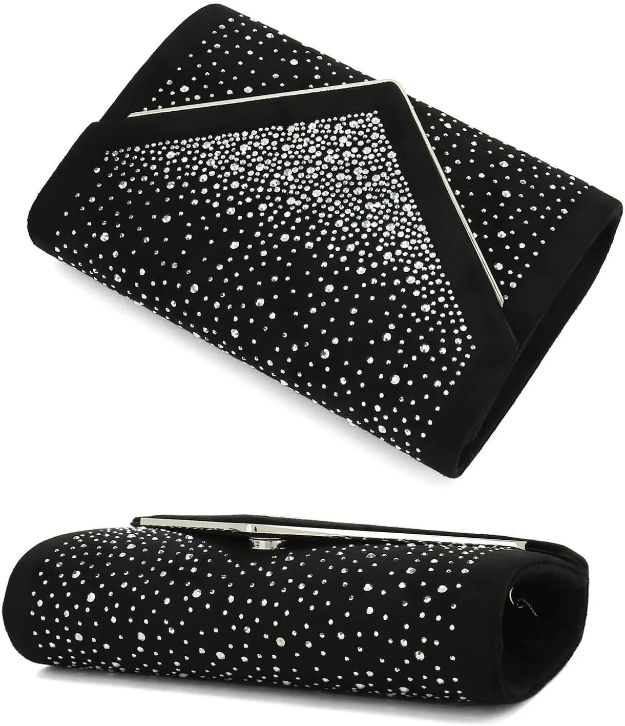 CHARMING TAILOR Envelope Purse Formal Faux Suede Clutch Rhinestone Evening Bag for Women Party Handbag