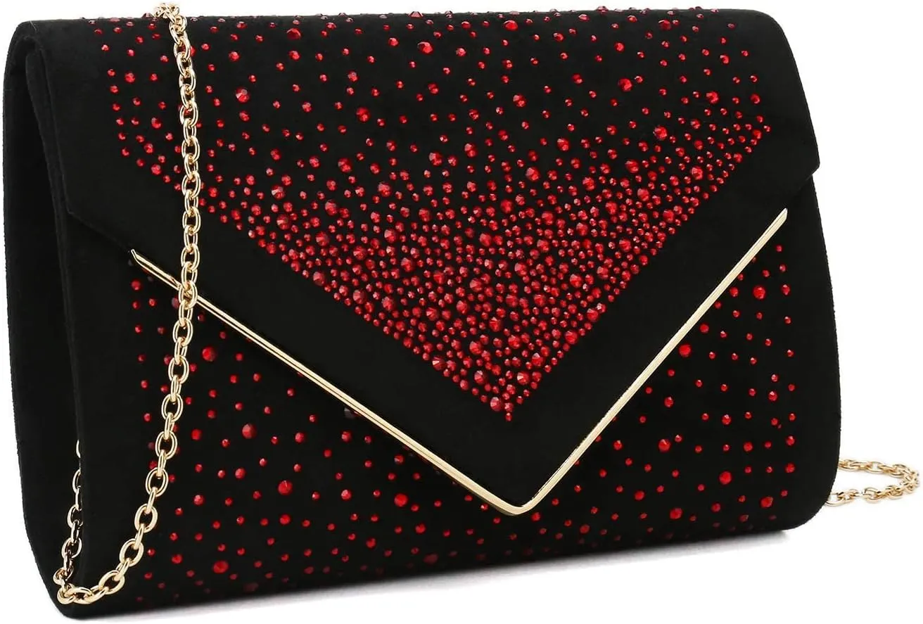 CHARMING TAILOR Envelope Purse Formal Faux Suede Clutch Rhinestone Evening Bag for Women Party Handbag