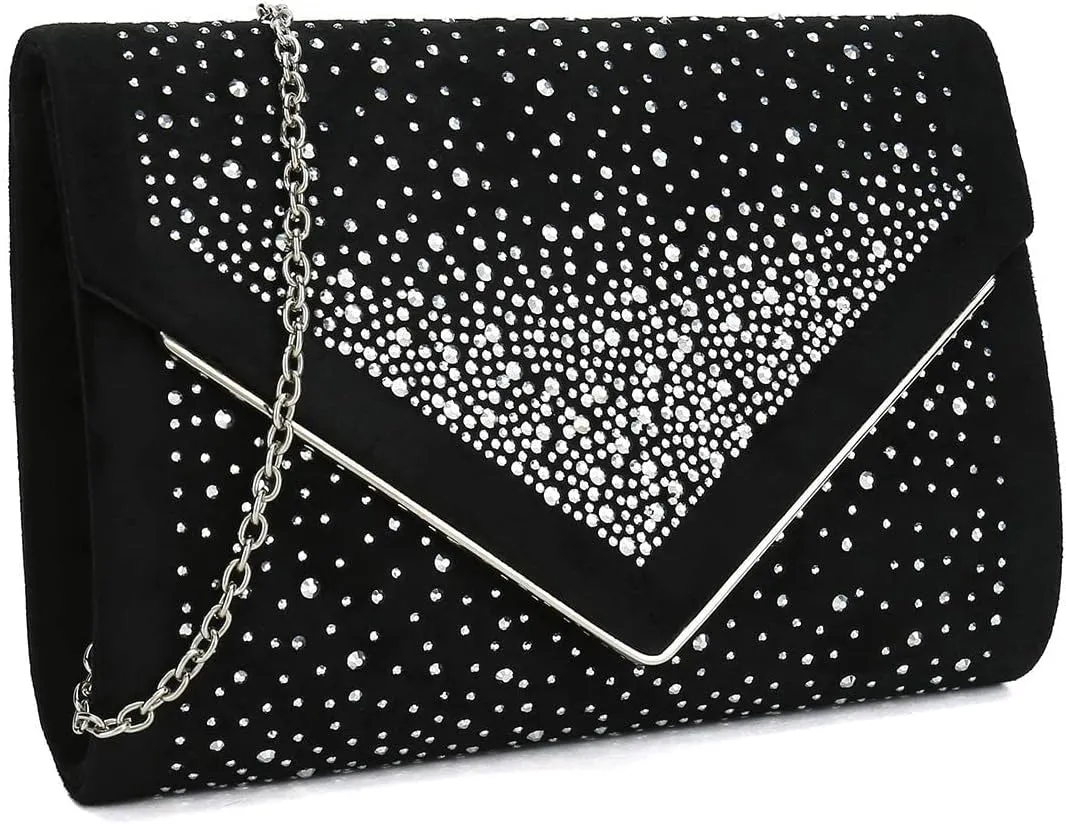 CHARMING TAILOR Envelope Purse Formal Faux Suede Clutch Rhinestone Evening Bag for Women Party Handbag