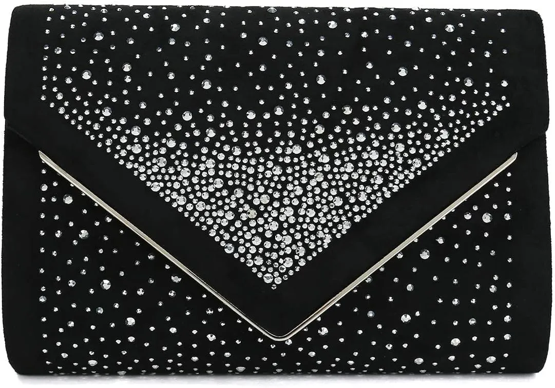 CHARMING TAILOR Envelope Purse Formal Faux Suede Clutch Rhinestone Evening Bag for Women Party Handbag