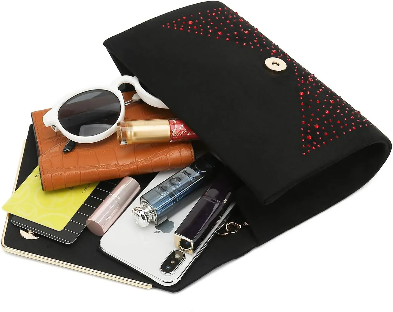 CHARMING TAILOR Envelope Purse Formal Faux Suede Clutch Rhinestone Evening Bag for Women Party Handbag