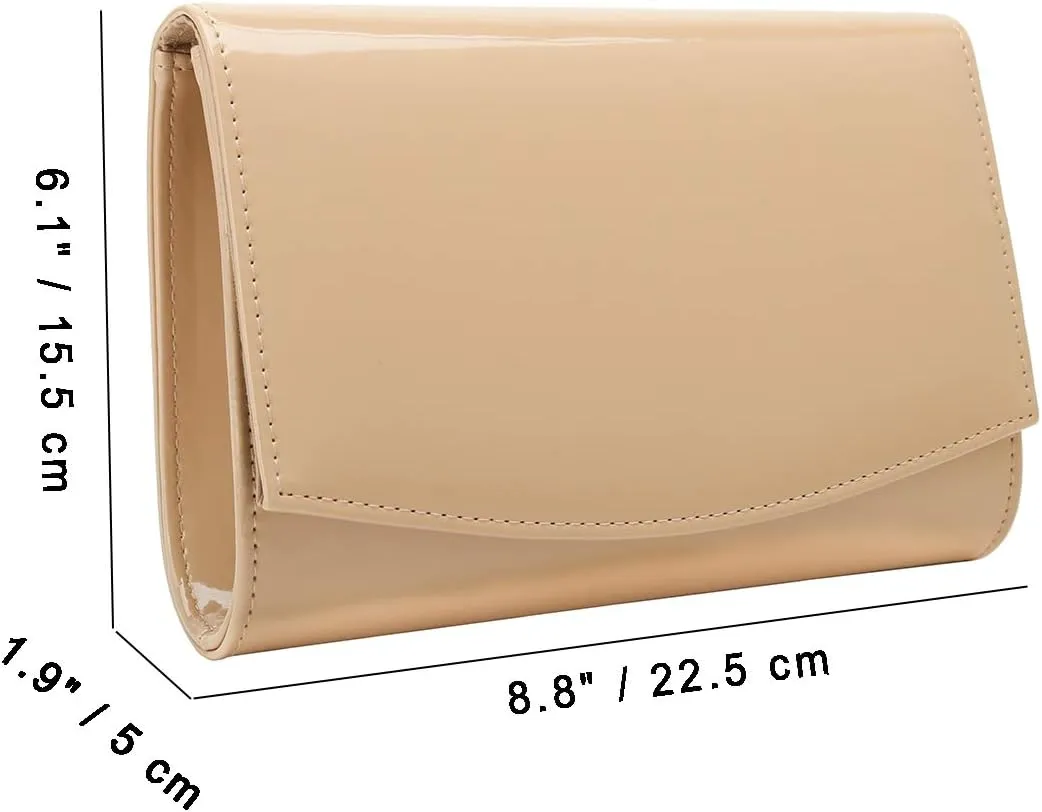 CHARMING TAILOR Patent Leather Flap Clutch Classic Elegant Evening Bag Chic Dress Purse
