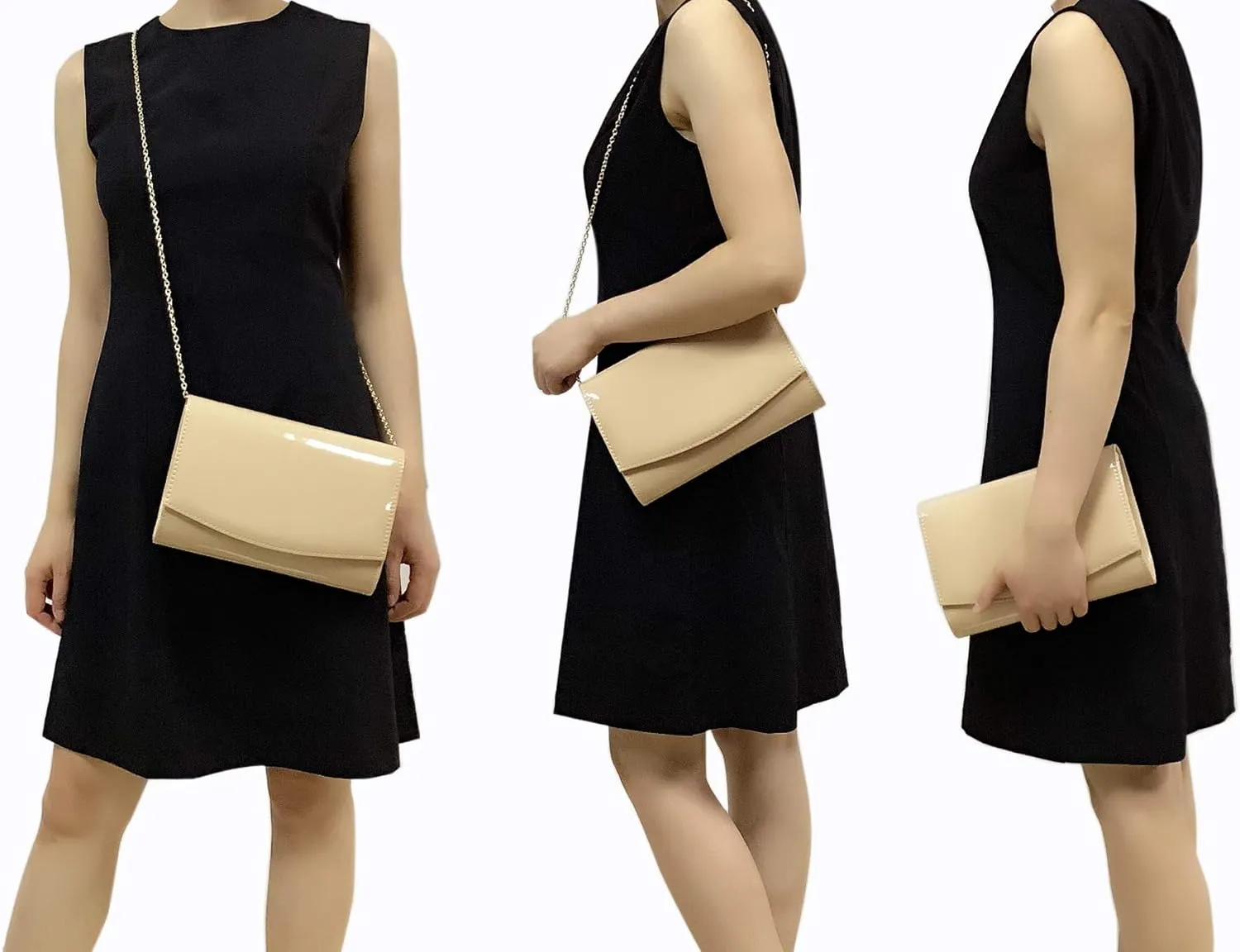CHARMING TAILOR Patent Leather Flap Clutch Classic Elegant Evening Bag Chic Dress Purse