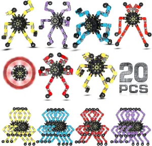 Charniol 20 Pcs Transformable Chain Robot Finger Spinner Robot Deformed Mechanical Spiral Twister Fingertip Spinners Spiral Twister Fingertip Decompression for Adults Teens