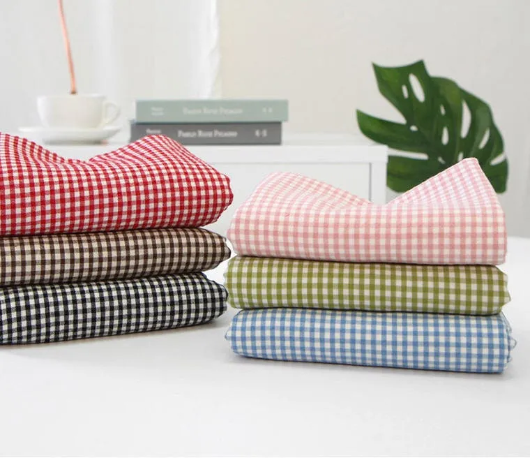 Checker Cotton Fabric, 4 mm Plaid, Gingham Check, Yarn Dyed, Washing - Pink, Sky, Red, Green, Brown or Black - Fabric By the Yard 37492-1