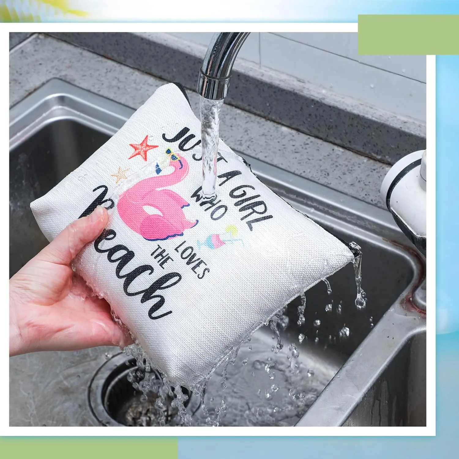 CHENGU 6 Pcs Beach Makeup Bag Summer Beach Essentials Kit Survival Kit Bag Inspirational Gifts for Women, Various Themes Makeup Pouches for Women Birthday Friend Teacher Graduation