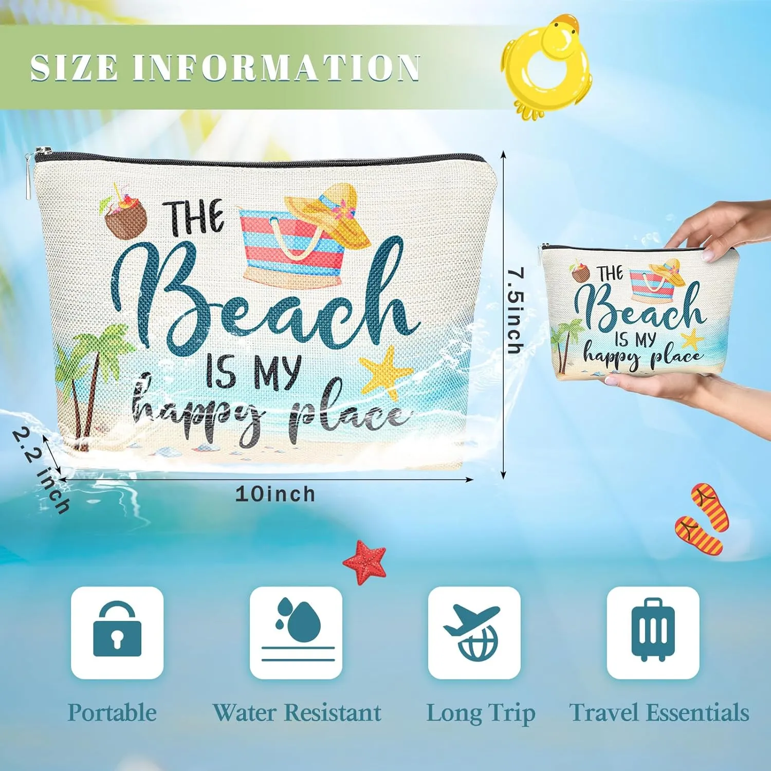 CHENGU 6 Pcs Beach Makeup Bag Summer Beach Essentials Kit Survival Kit Bag Inspirational Gifts for Women, Various Themes Makeup Pouches for Women Birthday Friend Teacher Graduation