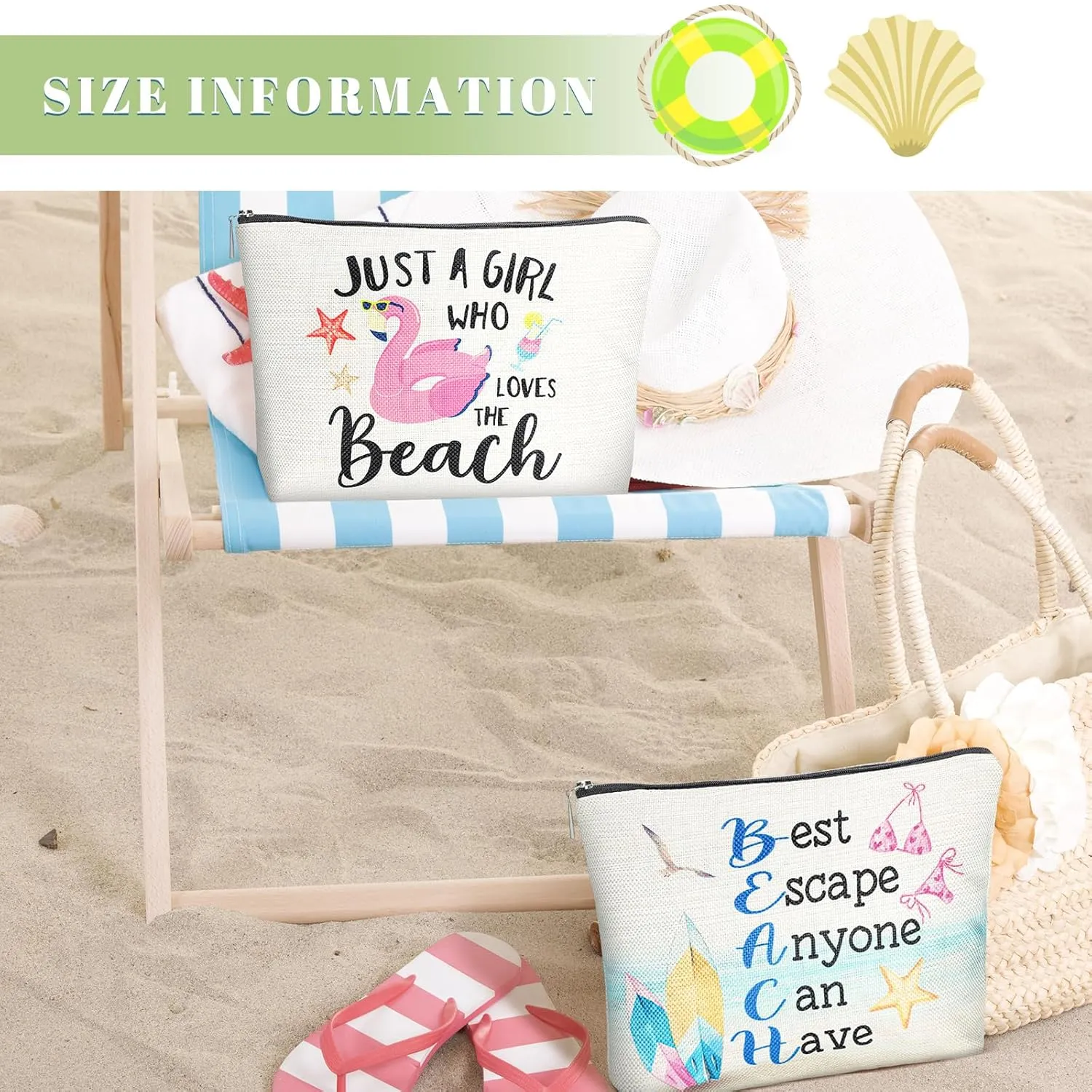 CHENGU 6 Pcs Beach Makeup Bag Summer Beach Essentials Kit Survival Kit Bag Inspirational Gifts for Women, Various Themes Makeup Pouches for Women Birthday Friend Teacher Graduation