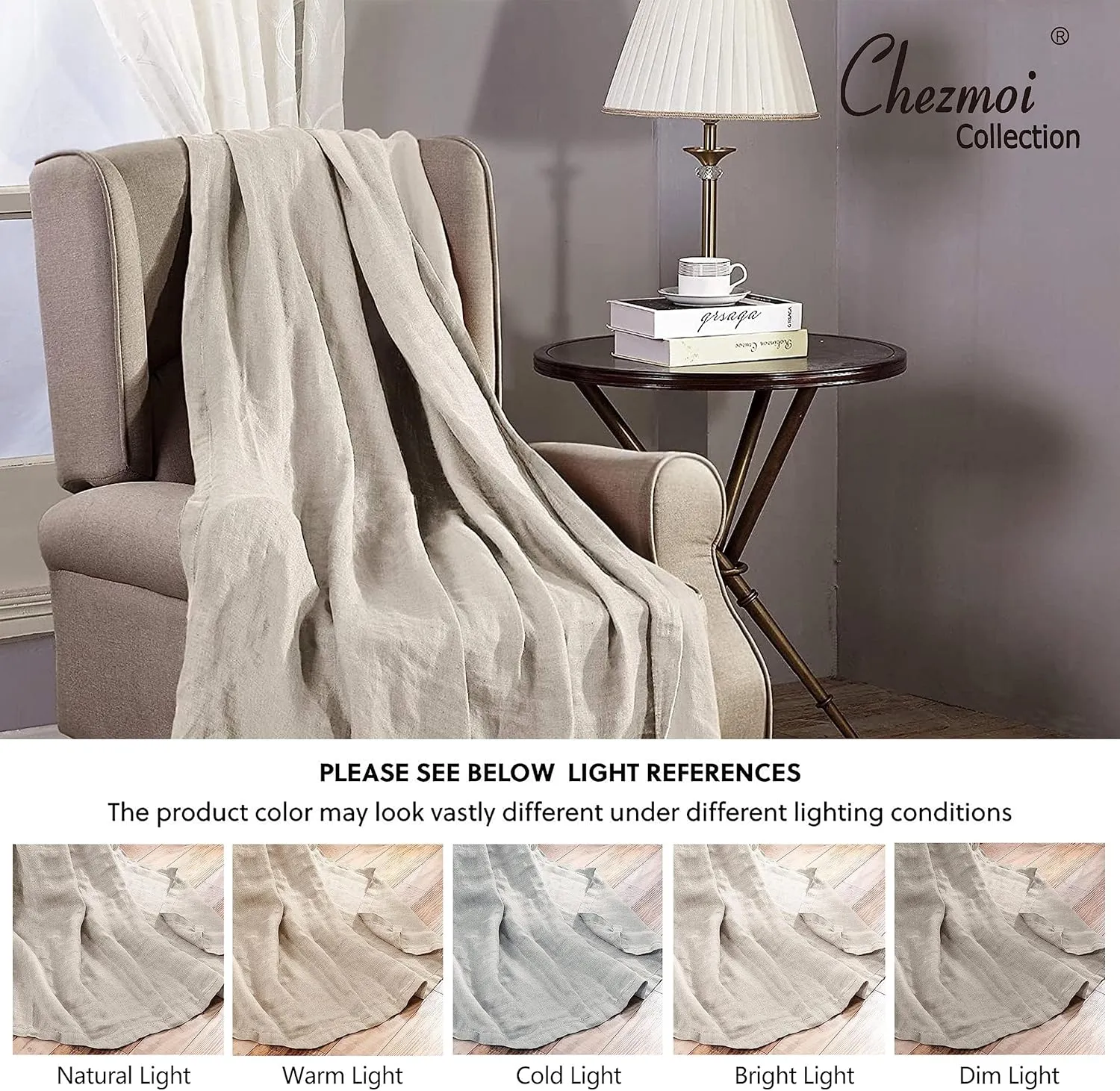 Chezmoi Collection Brussels Belgian Flax Linen Throw Blanket, 50" x 70" - Pre-Washed Super Soft Lightweight Breathable Summer Blanket Natural Linen Color for Living Room Couch & Bed
