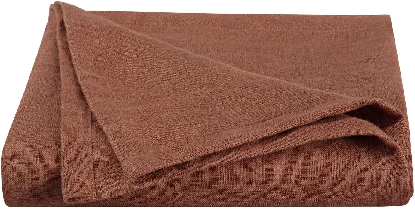 Chezmoi Collection Brussels Belgian Flax Linen Throw Blanket, 50" x 70" - Pre-Washed Super Soft Lightweight Breathable Summer Blanket Sedona Red Color for Living Room Couch & Bed