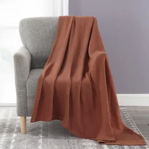 Chezmoi Collection Brussels Belgian Flax Linen Throw Blanket, 50" x 70" - Pre-Washed Super Soft Lightweight Breathable Summer Blanket Sedona Red Color for Living Room Couch & Bed
