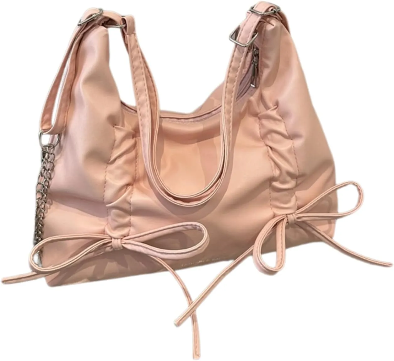 Chic Tote PU Bag for Women Cute Bow Detail Soft Waterproof Material Versatile for Travel and Work (Pink)
