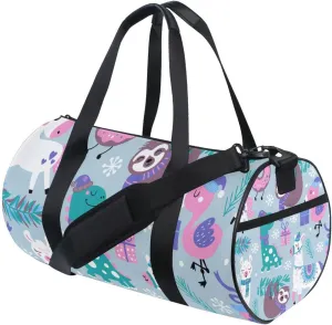 Childish Dinosaur Llama Flamingo Sloth Leaves White Snowflakes Portable Gym Bag, Travel Bag, Luggage bag, Sports Bag, Toiletry Bag with Handles, Detachable Shoulder Strap 17.6 x 9 x 9 inch