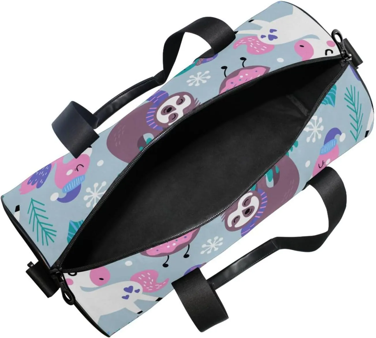 Childish Dinosaur Llama Flamingo Sloth Leaves White Snowflakes Portable Gym Bag, Travel Bag, Luggage bag, Sports Bag, Toiletry Bag with Handles, Detachable Shoulder Strap 17.6 x 9 x 9 inch