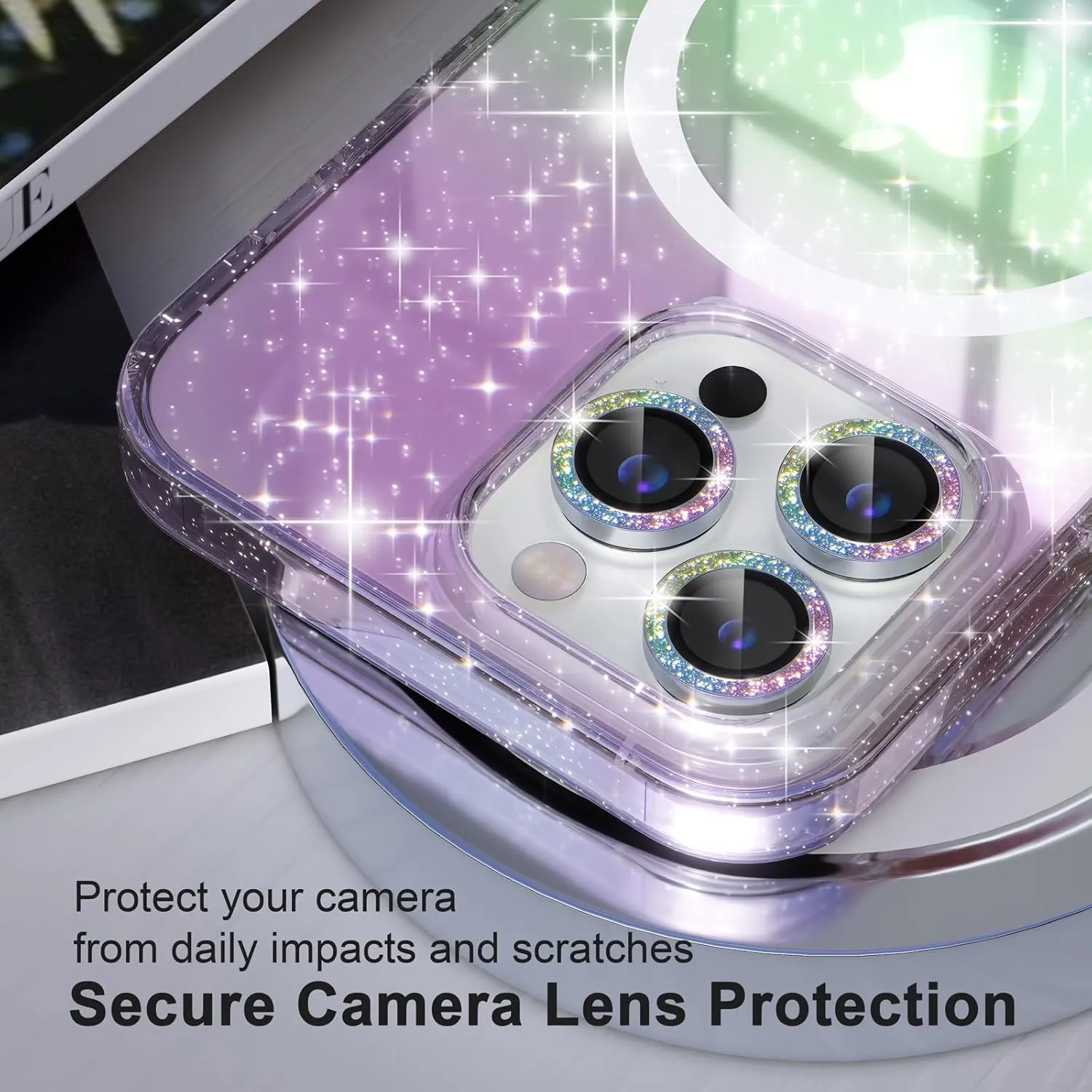 Choiche for iPhone 15 Pro Case Magnetic, Women Clear Glitter Bling Sparkly Case, [3xDiamond Camera Lens Protectors] [2xTempered Glass Screen Protectors] [Compatible MagSafe] (Glitter Colorful)