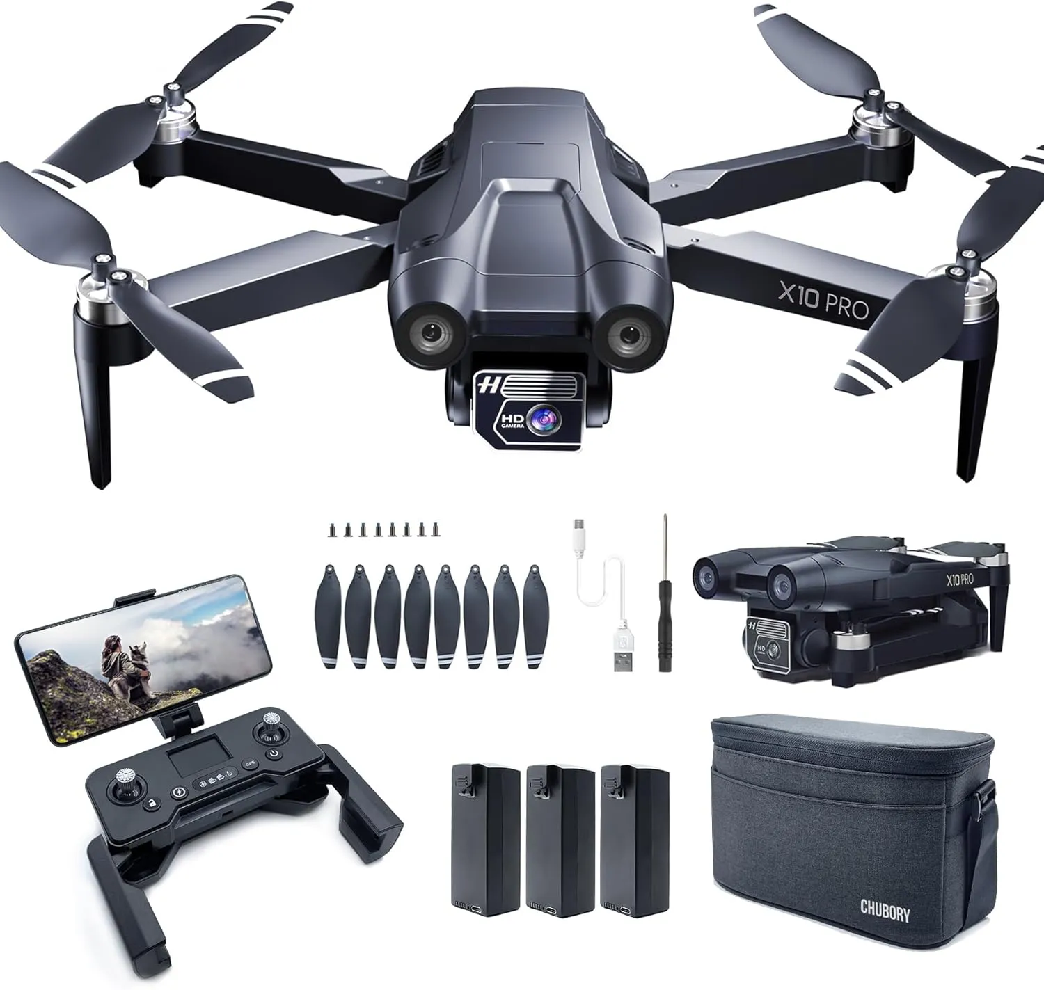 CHUBORY X10 PRO GPS Drone with Camera for Adults 4K UHD, 90 Min Long Flight Time,3280 FT Long Control Range, Auto Return, Follow Me, Brushless Motor, 5G FPV RC X10 PRO-US-250414-2