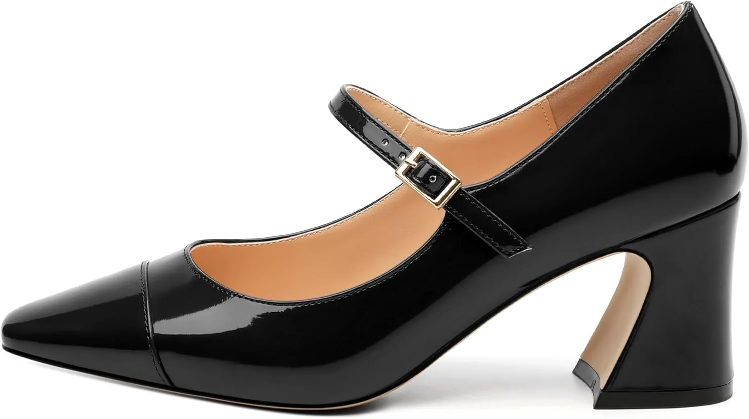 Chunky Block Heels for Women Square Patent Mary Jane Closed Toe Slip On Pumps Party Dress Wedding Shoes 2.5Inch