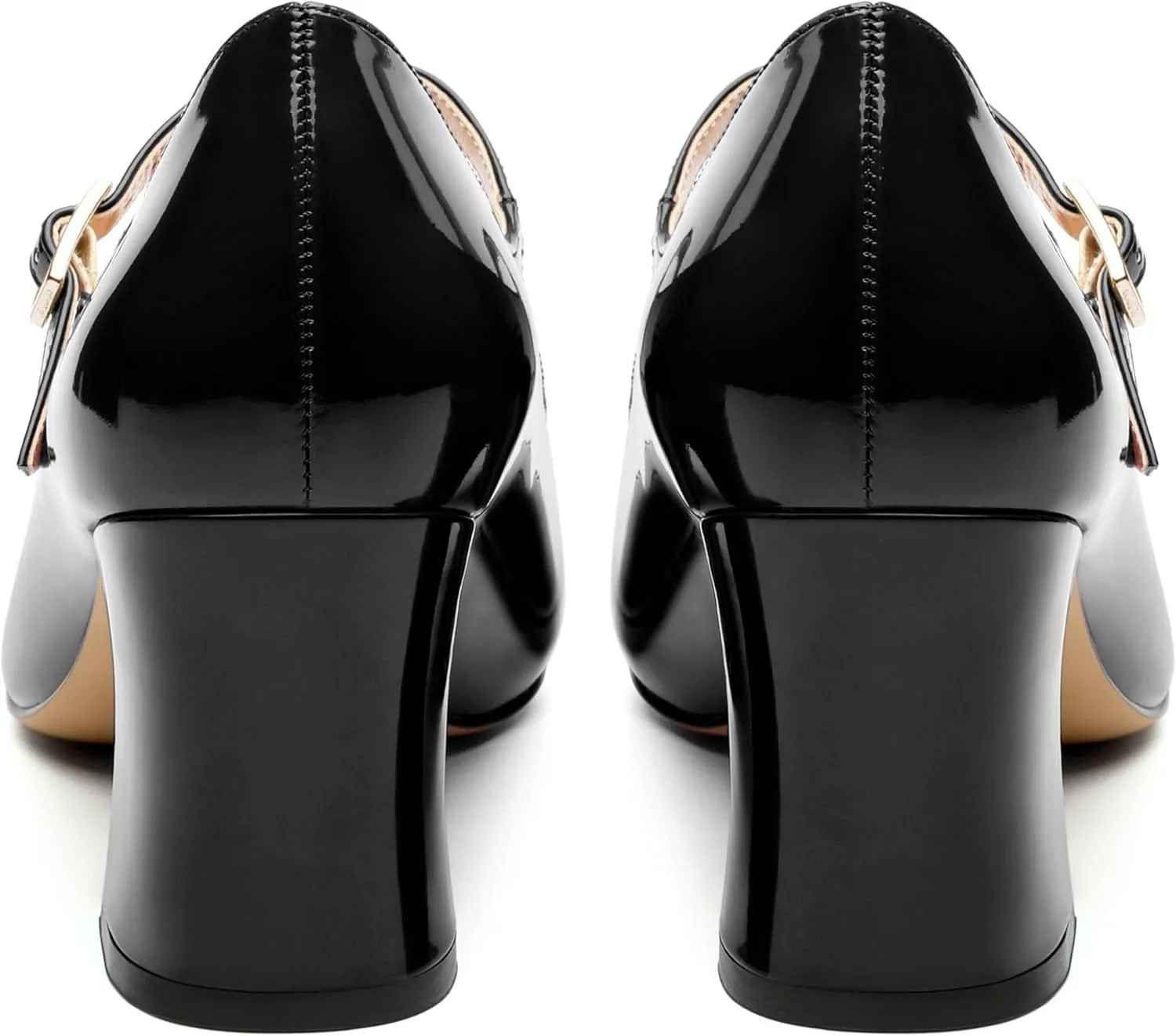 Chunky Block Heels for Women Square Patent Mary Jane Closed Toe Slip On Pumps Party Dress Wedding Shoes 2.5Inch