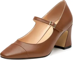 Chunky Heels for Women Square Closed Toe Mary Jane Patent Pumps 2.5 inch Comfortable Dress Shoes