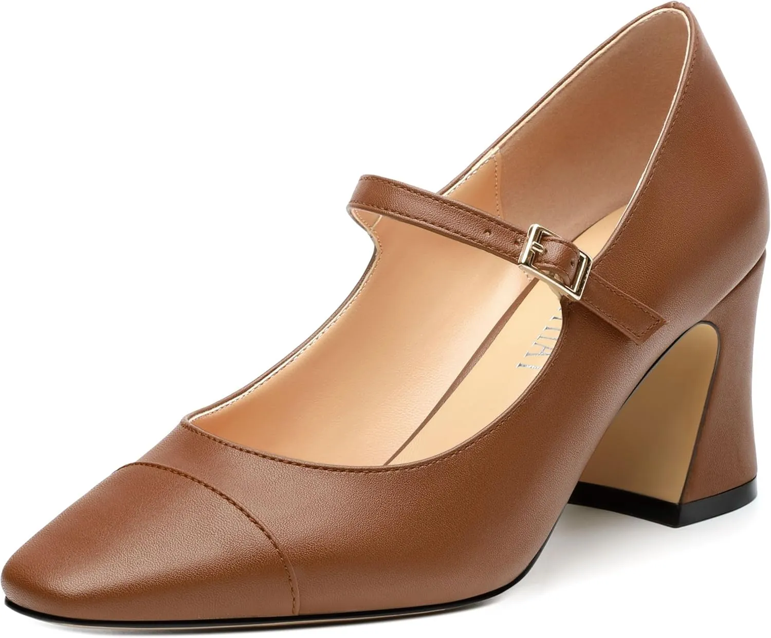 Chunky Heels for Women Square Closed Toe Mary Jane Patent Pumps 2.5 inch Comfortable Dress Shoes