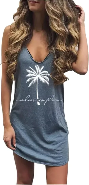 CHUNTIANRAN Mini Dress for Women Summer Beach Vacation T Shirts Sundress Sexy V Neck Sleeveless Tanks Dresses