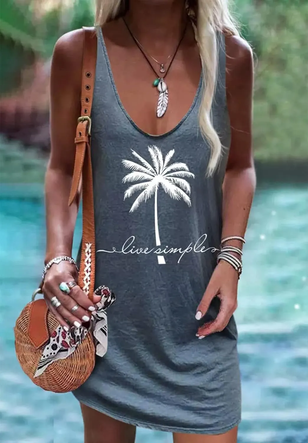 CHUNTIANRAN Mini Dress for Women Summer Beach Vacation T Shirts Sundress Sexy V Neck Sleeveless Tanks Dresses